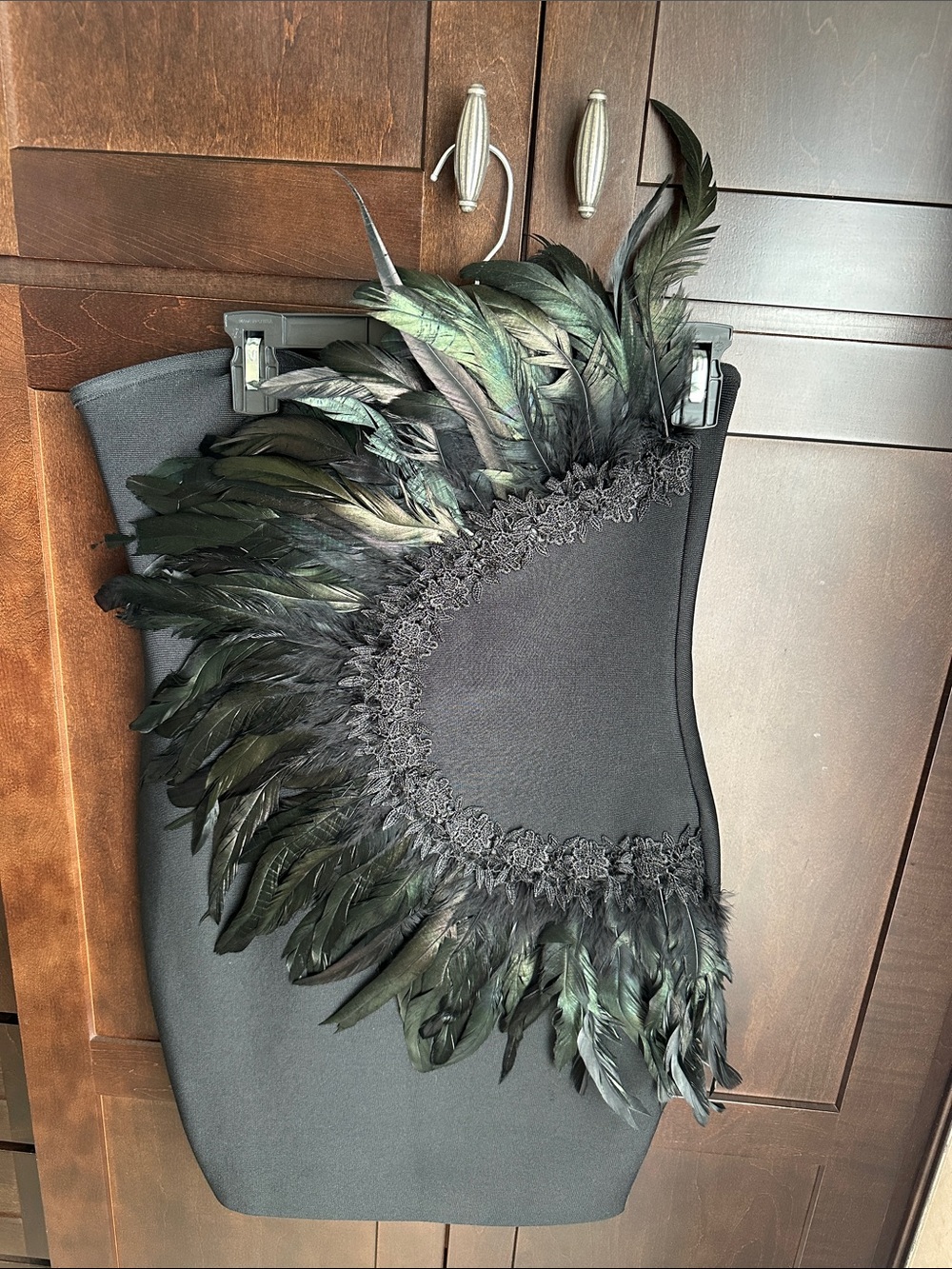 Strapless Black Feather Trim Dress - Women's Evening Dress